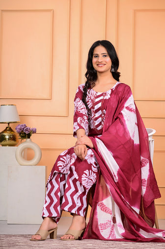 Cotton Kurta Pant Dupatta Set